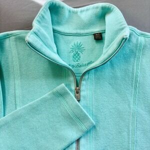 Tommy Bahama Women's Small Mint Green Ribbed Quarter Zip Cotton Sweater